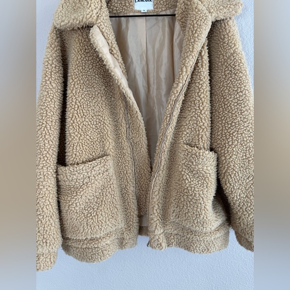 I Am Gia Pixie Tan Oversized Teddy Sherpa Bomber Coat size Small $99 - Picture 9 of 15